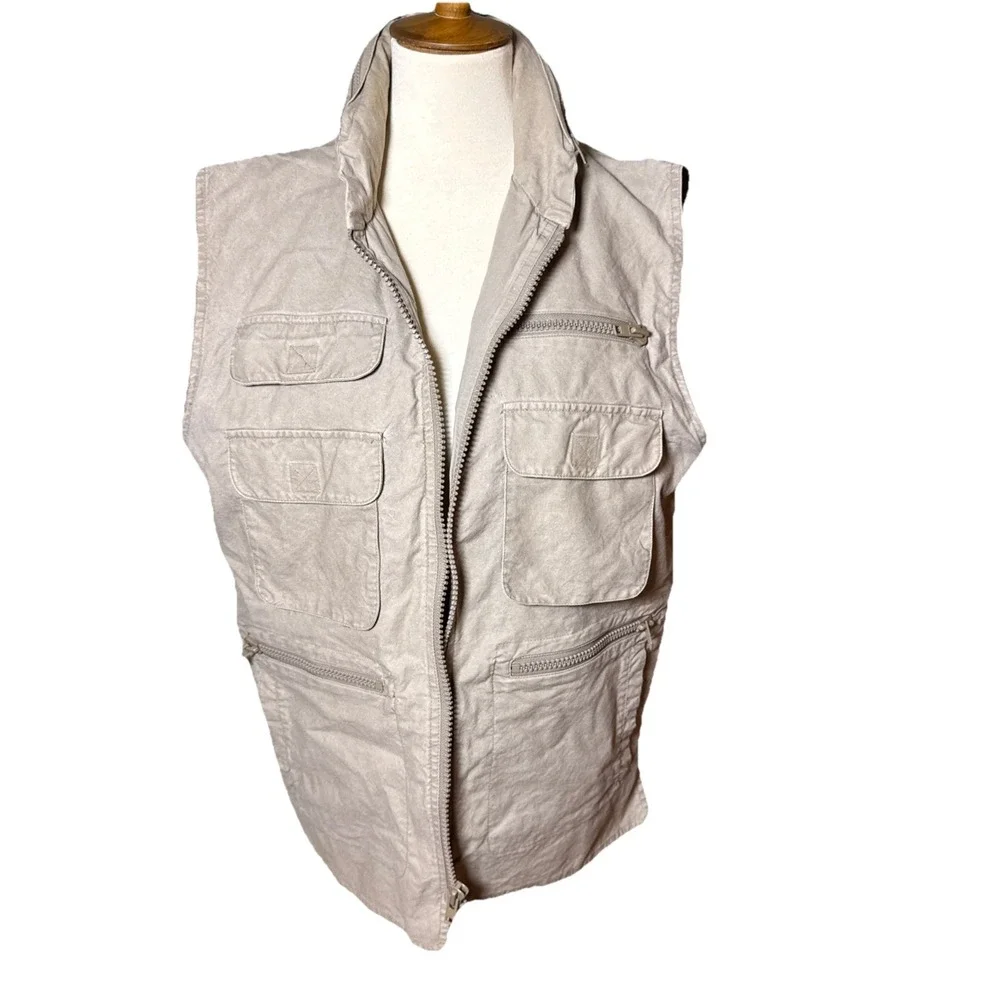 Vintage Banana Republic Cargo Zip Vest Jacket Mens Medium Safari Hooded Travel